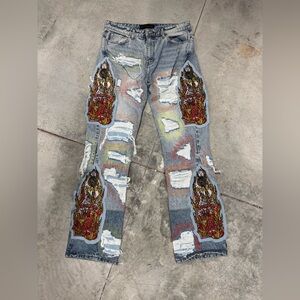 WHO DECIDES WAR FLAME CATHEDRAL DENIM JEANS